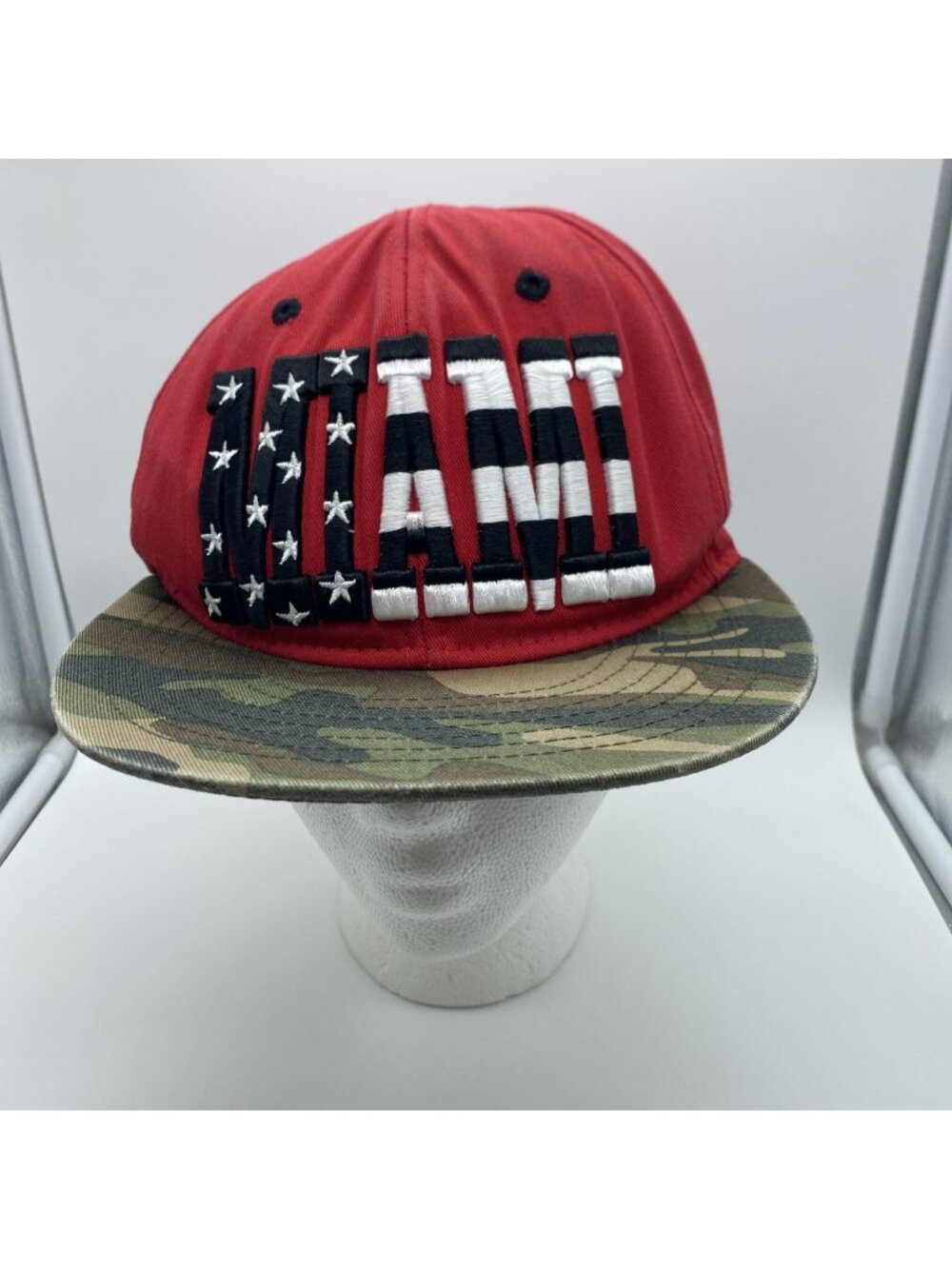 Red Miami Cap Hat Snap-back Camo Bill KB ETHOS
